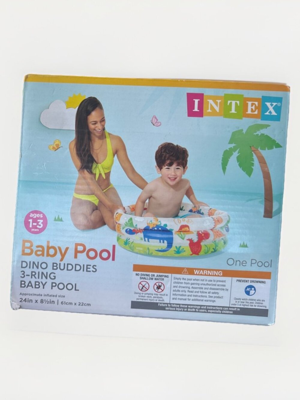 Intex Dino Buddies 3 Ring Baby Pool Approximate size (24in x 8.5in) Ages 1-3y